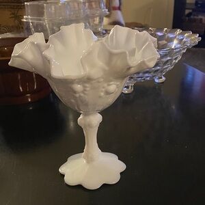 White Ruffled Milk Glass Compote